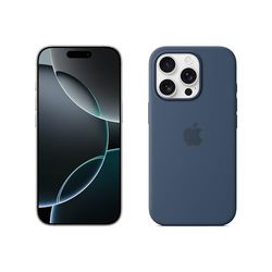 Apple iPhone 16 Pro (256 GB) - Wit titanium + Siliconenhoesje met MagSafe - Denim