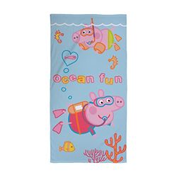 Character World Asciugamano ufficiale Peppa Pig per bambini, super morbido, design subacqueo Peppa & George | perfetto per casa, bagno, spiaggia e piscina, taglia unica 140 x 70 cm