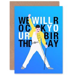 Birthday Rock Your Birthday Queen Blue Freddie For Him Her Blank Inside Greeting Card