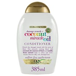 OGX Condicionador hidratante de óleo de coco (385 ml), condicionador hidratante com óleo de coco, essência de tiaré e extrato de baunilha, sem sulfatos ou parabenos, para cabelos secos e danificados