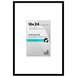 Americanflat 16x24 Poster Frame with Polished Plexiglass - Use as 8x12 Frame with Mat or Display 16x24 Photo Without Mat - Streamline Collection - Thin Border Picture Frames for Wall - Black