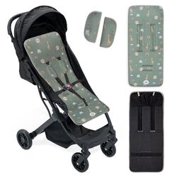 Interbaby Matelas universel pour poussette d'été | Safari vert | Respirant et confortable | Housse poussette bébé 100% coton, 84 x 34 cm, protections pour harnais