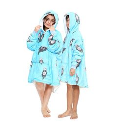 GC GAVENO CAVAILIA Animal Hooded Blanket Kids, Oversized Hoodie Blanket, Wearable Blanket With Hood, Kids Sweatshirt Hoodie, Aqua, One Size