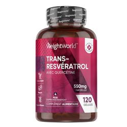 Trans Resveratrol 550mg avec Quercétine - 120 Gélules (4 Mois) - Sans Stéarate de Magnésium - 98% Trans Resveratrol, Polyphénols De Renouée du Japon - Vegan, Source de Vitamine C, Sans Gluten