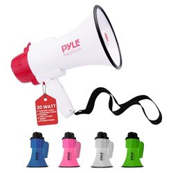 Pyle Megafono Portatile PA con Sirena Integrata, Megafono con Registratore Vocale 30 Watt e Portata 240 Metri, Ideale per Calcio, Basket, Hockey, Cheerleading, per Uso Polizia e Allenatori