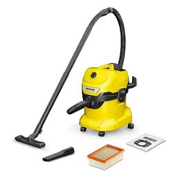 Bundle of Kärcher WD 4 16282030, Wet and Dry Vacuum Cleaner, Yellow, 1000 W, 20 litres + Karcher 2.863-306.0 Crevice Crevice 350 mm New Reference