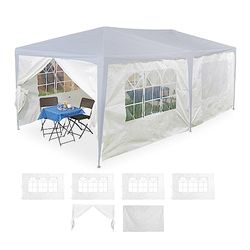 Relaxdays Tende per Gazebo Laterali, Set da 6, Telo Impermeabile in PE, Pareti Impermeabili, 2x3 m, con Finestra, Bianco