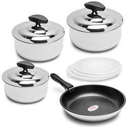 Callaway Stuttgart Batteri Spis Induktion, Avtagbart handtag, 11 stycken, Rostfritt stål 18/10, Non-stick, 3 kastruller, 1 stekpanna, 3 Inox + 3 Hotmetiska lock, 1 utbytbart handtag, Stapling