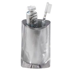 Gedy Argento, Twist Bagno, Misure e Peso: 12X8,5X8,5 CM & 0,465 kg, Porta spazzolino in Resina Resistente di Alta qualità, Design Babled&Co, Fatto a Mano, 2 Anni di Garanzia, Unica