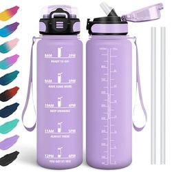 HoneyHolly 1 liter waterfles - BPA-vrij en lekvrij - Met rietje - Tijdmarkering - Waterfles voor Sport- en Fiets- en Fitnessschool - Waterfles - Waterfles - Waterfles