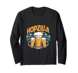 Divertido monstruo bebedor de cerveza Hopzilla Manga Larga