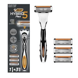 BIC Hybrid 5 Flex Refillable Men's Razor, 1 Weighted Handle and 3 Nano-Tech Titanium Plated 5-Blade Refills with Precision Blade, Bundle of 1 plus 3