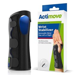 Actimove Sports Edition Wrist Stabilizer with Removable Metal Stay for Men and Women – Sleeve for Pain Management of Strains, Sprains & Tendonitis – Left/Right Wear - Black, Medium