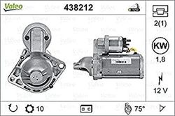 VALEO -438212-Motor de arranque - Potência nominal: 1,8 kW - Stop & Start: NO - Número de dentes: 10 dentes - Tensão: 12 V - Sensação de rotação: CLOCKWISE