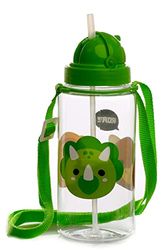 Puckator Adoramals Dinosaur - Kids Drinks Bottle With Straw - Reusable Water Bottle For Girls And Boys With An Attached Long Strap - Bpa Free - For School Nursery - Cute Dinosaur Design -Pp 450ml