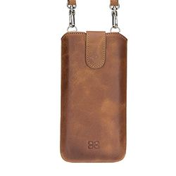 Burkley Legato Étui de Protection en Cuir avec bandoulière 6,7" - avec Compartiment pour Cartes - Compatible avec iPhone XS Max, 11 Pro Max, iPhone 12 Pro Max - Marron Selle