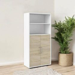 Dmora - Buffet Louna, Buffet du Salon, Commode de Salon, Garde-Manger de Cuisine, 89x40 h186 cm, Blanc et chêne