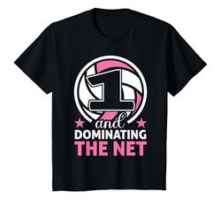 Niños 1 And Dominating The Net - Voleibol 1 Cumpleaños Camiseta