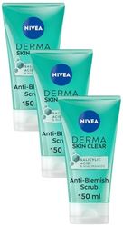 NIVEA Derma Skin Clear Scrub, Exfoliating Face Scrub, Salicylic Acid Face Scrub Enriched with Niacinamide to Unclog Pores and Refine Skin Textures, 150 ml (Pack of 3)