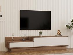 Hanah Home Scandinavian TV standaard, Atlantic Pine & White, 160 x 35 x 35 cm | 100% Melamine Coated Particle Board, 18 mm dik | Stijlvol Design met extra opslag