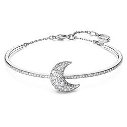 Swarovski Luna Bracciale Rigido, con Cristalli Swarovski, Chiusura a Moschettone, Placcato in Tonalità Rodio, Bianco