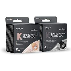 Amazon Basic Care - Kinetic nastro sportivo per sport, 5 m x 5 cm, Confezione da 2 (Nero, Beige)