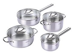 CATA Professionale New York Set Pentole 4 Pezzi Coperchio in Vetro Facili da Lavare per Tutti i Tipi di Cucina Lavabili in Lavastoviglie Materiale Acciaio Inox, Argento