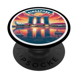 Singapur Skyline Vintage Sunset Retro Sun Visitor Souvenir PopSockets PopGrip Adhesivo