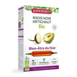 SuperDiet Radis noir Artichaut Digestion Bien être bio 20 ampoules de 15ml soit 300ml