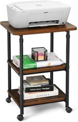 FANTASK Soporte para Impresora Enrollable con 3 Niveles, 67 – 77 cm, Carro de Impresora con Ruedas, Mesa de Impresora Regulable en Altura, Carrito multifunción, estantería para Oficina, Color marrón