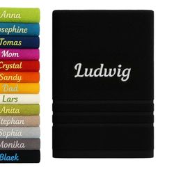 Asciugamano da bagno personalizzato con nome splendidamente ricamato in vari colori Asciugamano personalizzato Asciugamano da bagno Asciugamano in cotone (100 x 50 cm, Nero)