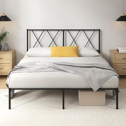 Zinus Elias Lit Double 160 x 190 cm - Lit 160 x 190 - Base en métal Durable avec tête - Hauteur 30 cm - Sommier à Lattes en métal Inclus - Espace de Rangement sous-jacent - Noir