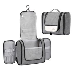 AiQInu Toilettas om op te hangen, uniseks, opvouwbare toilettas, cosmeticatas, reisaccessoires met haak, voor dames en heren, Grijs-L, mode