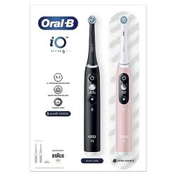 Oral-B iO Seria 6 Szczoteczka Elektryczna, Zestaw 2 Sztuk, Łączą się z Aplikacją Mobilną Oral-B, z Technologią Magnetyczną iO, Wyświetlacz OLED, Czarna i Różowa