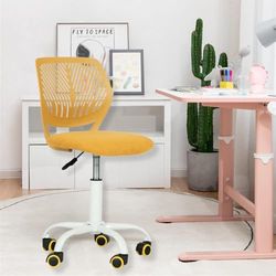 HOMYLIN Lot de 1 Chaise de Bureau pivotante sans accoudoirs pour Enfants avec Assise en Tissu et Dossier en Plastique, siège coloré réglable en Hauteur pour Enfants, étude, Jeux d'enfants, Jaune