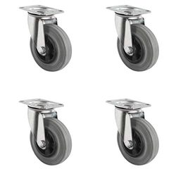 CASCOO SETSBSB080P4R2R0N rullsats 4 rattar, polypropylen, helt gummi, diameter 80 mm, transportrullar, rulllager, lastbelastning 210 kg (4-pack)