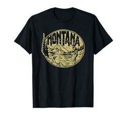 Montana Vintage Fly Fishing Retro Trout Stream Outdoor Maglietta