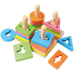 Bino Toys Juego de Madera de motricidad con Formas, Juguete de Madera para clasificar y apilar Que desarrolla Las Habilidades de los niños, 1 Juego de Tablero con 20 Bloques