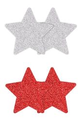 Pretty Pasties Pinzas Marca Copricapezzoli a Forma di Stella Pasties Glitter Stars 2 Pair Red & Silver