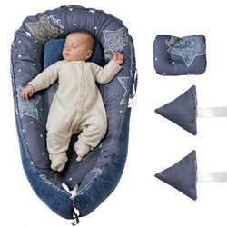 VEVOR Kinderligstoel, 900 x 460 x 140 mm, zacht katoen, nest voor pasgeborenen, met hoofdsteun en dubbelzijdige overtrek, draagbare stoel voor kinderen, babywip, draagtas voor thuis