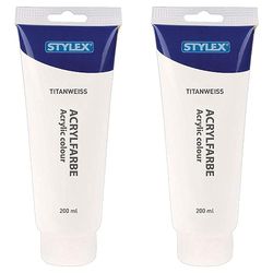 Stylex Peinture acrylique à base d'eau Tube de 200 ml, Blanc titane, 200 ml (Lot de 2)
