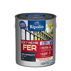 RIPOLIN - Peinture pour Fer Extérieur - Glycéro Antirouille - Sous-couche intégrée - Application directe sur Rouille - Résistante aux Intempéries, UV et Chocs - Mat - 2L - Gris Anthracite RAL 7016
