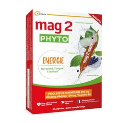 MAG 2 – Phyto Energie - Magnésium 300 mg, vitamine B6 et ginseng sibérien - Nervosité et Fatigue - Arôme naturel d'orange - Complément alimentaire - Programme 15 jours - 30 ampoules