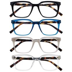 OPULIZE KOI Gafas de Lectura x4 - Marco Rectangular Ancho - Negro/Azul/Gris/Transparente - Hombre Mujer - Bisagras de Muelle - RRRR50-137C - +2.00