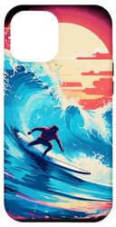 Coque pour iPhone 12 Pro Max Surfer sur une énorme vague sur une planche de surf pour