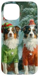 Australian Shepherd Dogs Christmas Snowman Holiday Art Case for iPhone 15