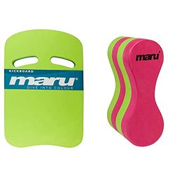 Maru Unisex's AT7124 Two Grip Fitness Kickboard, Lime/Blue, One Size & Unisex-Youth AT7128 Pull Buoy, Pink/Lime, Kids