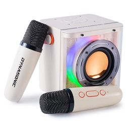 DYNASONIC B52. Karaoke con Dos microfonos. Altavoz Bluetooth Karaoke para niños. Juguete electrónico Infantil. Regalos para niños de 3 a 15 año (Blanco)