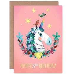 Wee Blue Coo Unicorn Flowers Birthday 3rd Greetings Card