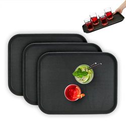 Relaxdays horeca dienblad, set van 3, antislip, opstaande rand, rechthoekig serveerblad, BxD: 46 x 35 cm, cafés, zwart